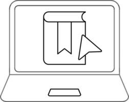 Black outline Cursor Arrow with Book in Laptop Screen icon. vector