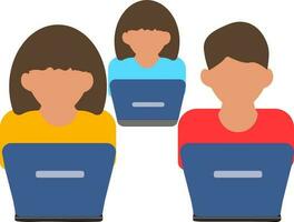 Faceless Boys and Girls Using Laptop icon for Group Learning or Teamwork. vector