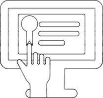 Flat Style Hand Touch Certificate Monitor Screen line art icon. vector