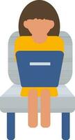 Faceless Modern Girl Using Laptop and Sitting on Chair icon. vector