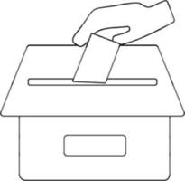 Black line art hand putting paper in ballot box. vector