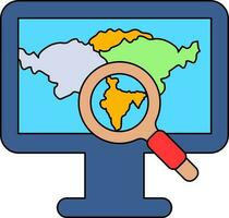 Colorful Indian Map Searching in Monitor Screen icon. vector