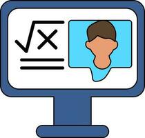 ilustración de matemáticas profesor en monitor pantalla icono para elearning o en línea educación. vector