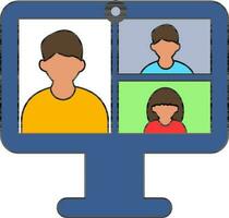 Online Video Conference Boys and Girls in Monitor Screen icon. vector