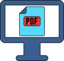 Flat style PDF file in Monitor Screen icon. vector