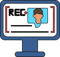 Illustration of Video Recording Frame in Monitor Screen icon. vector