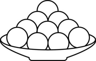 Black line art laddu on plate in flat style. vector