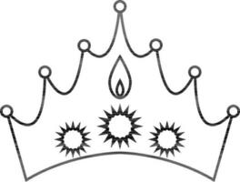 Black line art illustration of a crown in flat style. vector