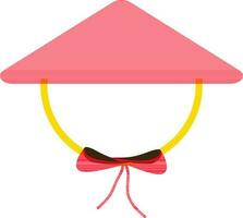 Red color of chinese hat icon with ribbon. vector