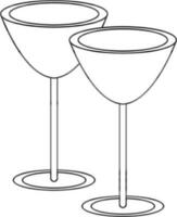 Black line art pair of cocktail glasses. vector