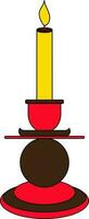Burning candle icon with stand in color and stroke. vector
