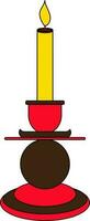 Burning candle icon with stand in color and stroke. vector