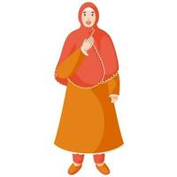 Cartoon Muslim Woman in Aadab Pose. vector