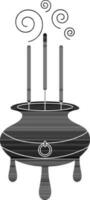 Incense icon with pot for chinese new year concept in black. vector