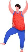 Hands up man faceless cartoon character in dancing pose. vector