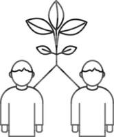 Two man with Plant icon in thin line art. vector