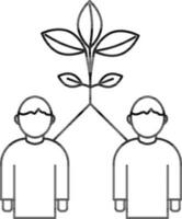 Two man with Plant icon in thin line art. vector