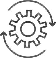 Cog wheel with Arrow icon in black line art. vector