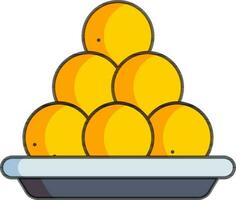 plano estilo indio dulces o laddoo plato icono. vector