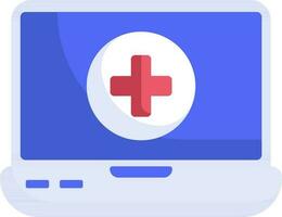 Medical or healthcare app in laptop icon in blue color. vector