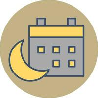 Crescent moon with Calendar icon in yellow and blue color. vector