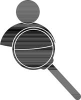 Man icon with magnify glass in black style for job searching. vector