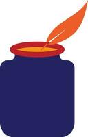 Orange feather and blue ink bottle. vector