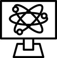 Atomic model in display screen icon in line art. vector