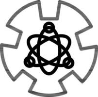 Atomic structure with cogwheel icon in thin line art. vector