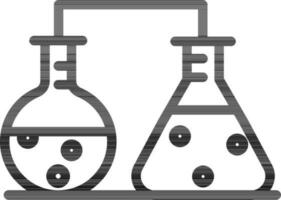 Chemical research test flask with beaker icon in line art. vector