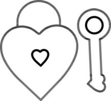 Line art illustration of Heart Lock with Key icon. vector