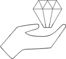 Diamond on hand icon in stroke style. vector