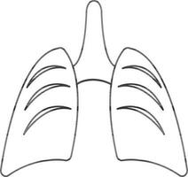 Black line art lungs in flat style. vector