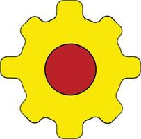 Black line art settings cogwheel in yellow and red color. vector