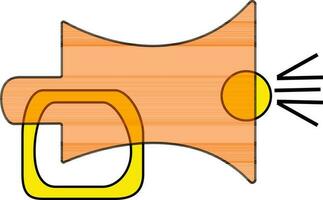 Orange and yellow loudspeaker in black line art. vector