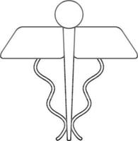 Line art caduceus on white background. vector