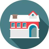 Beautiful House Building icon on blue circle background. vector