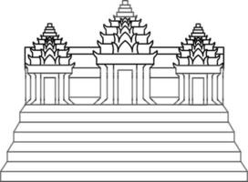 angkor wat templo icono en negro Delgado línea. vector