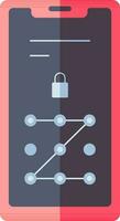 Password lock pattern on smartphone screen icon in gray and red color. vector