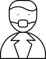Line art illustration of Mask wearing man icon. vector