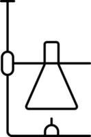 Chemical flask on burner icon in thin line art. vector
