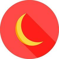 Yellow Crescent Moon icon on Red Circle Background. vector