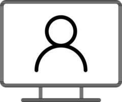 Man in desktop screen icon in thin line art. vector