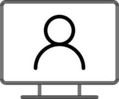 Man in desktop screen icon in thin line art. vector