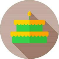 Orange and Green Beautiful Cake icon on brown circular background. vector