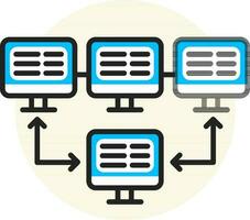 Computer networking connection icon in black and blue color. vector