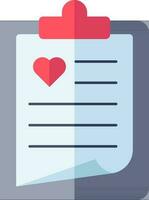 Heart shape on document paper clipboard icon in flat style. vector