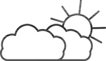 Sun Behind Clouds Icon in Black Line Art. vector