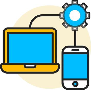 Setting connection laptop and smartphone icon in flat style. vector