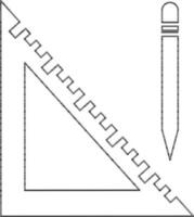 Triangular ruler and pencil in black line art. vector